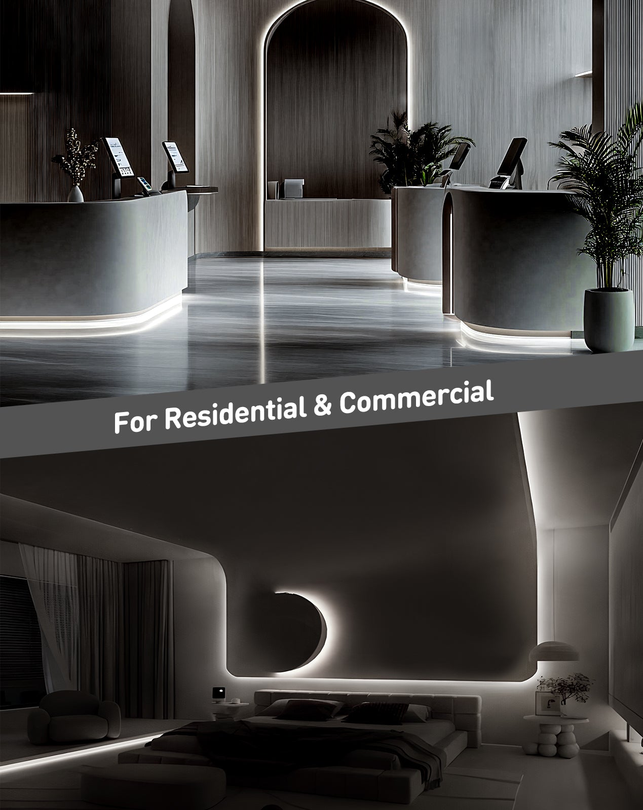120V 6000K cool white Neon Flex bent in 3D directions (top & side) with uniform glow, no dark spots and driver free