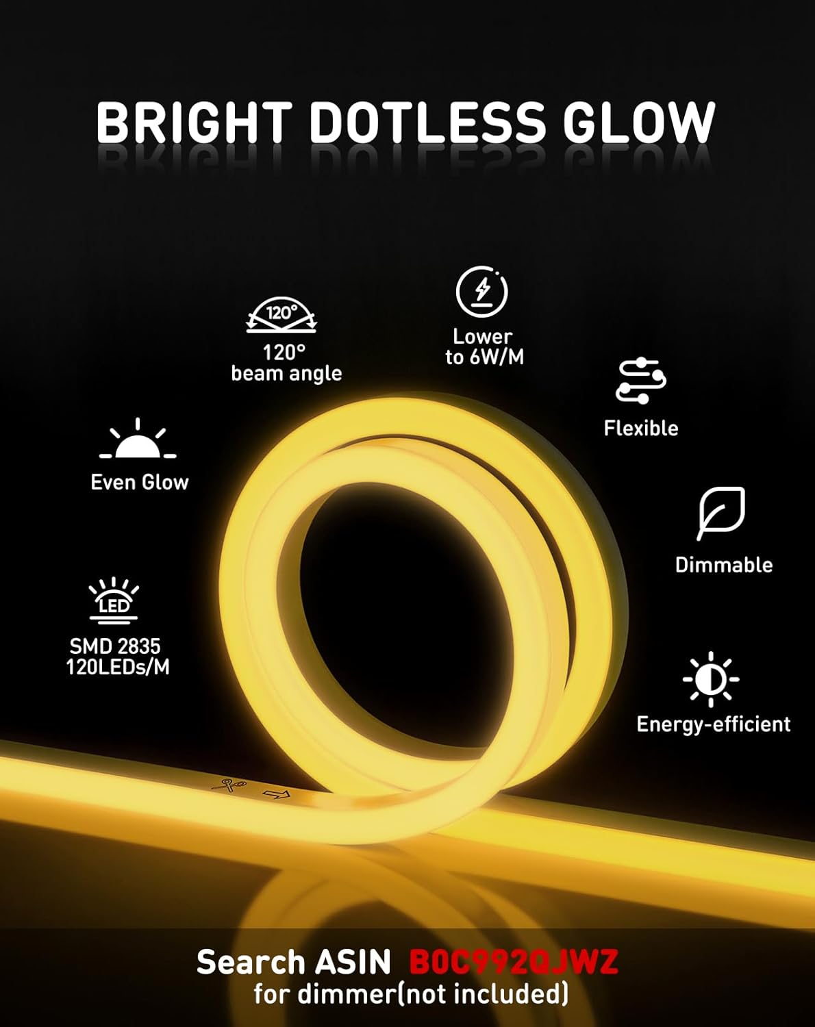120v Waterproof warm white neon rope light energy efficient 2600K illuminating a cozy outdoor café patio