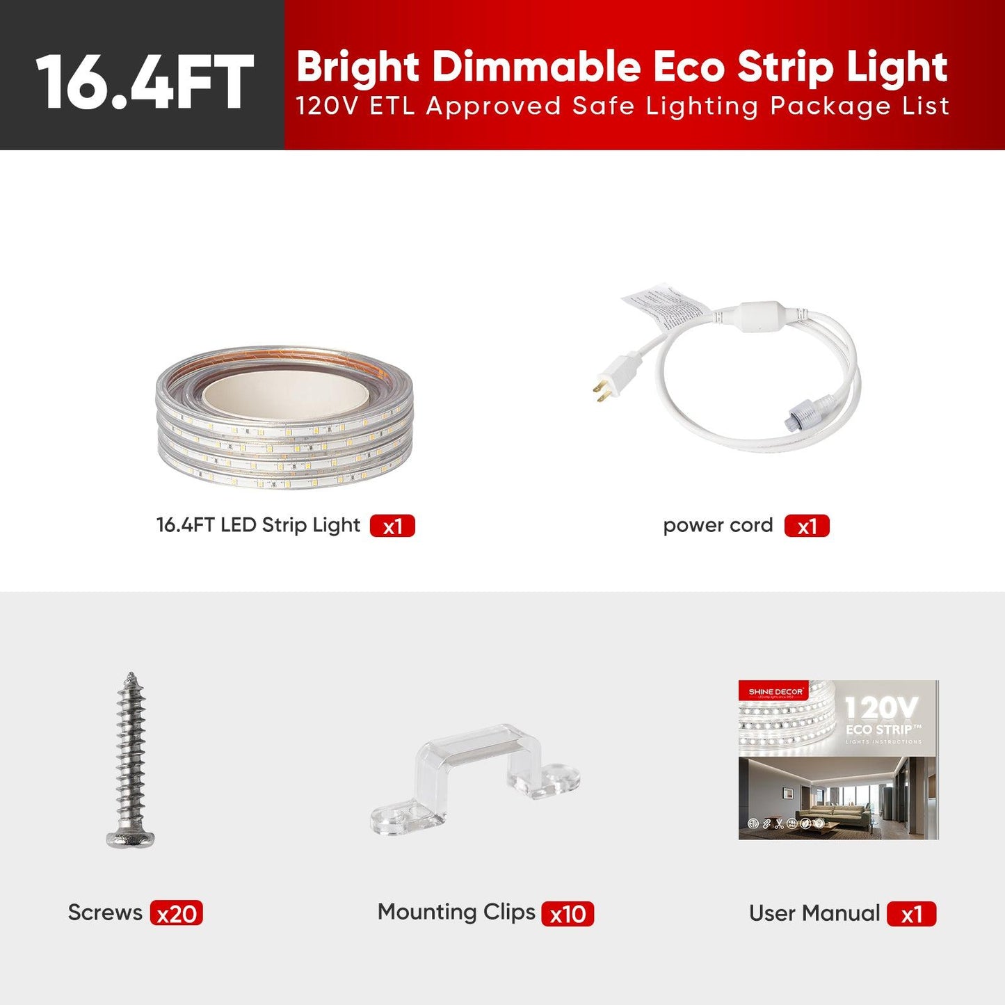 110V Medium-Priced 6000K Cool White LED Strip Light-Eco Strip 331Lumens - Shine Decor