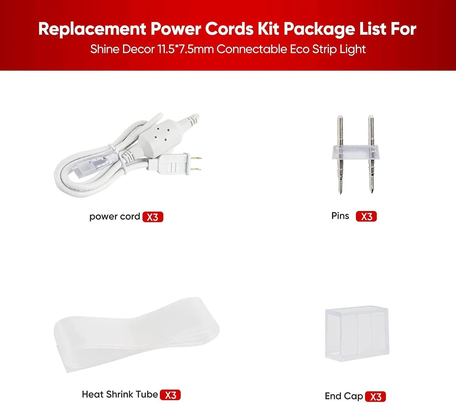 Extra Power Cord Pack for 110V 11.5x7.5mm Led Strip Light-Eco Strip - Shine Decor