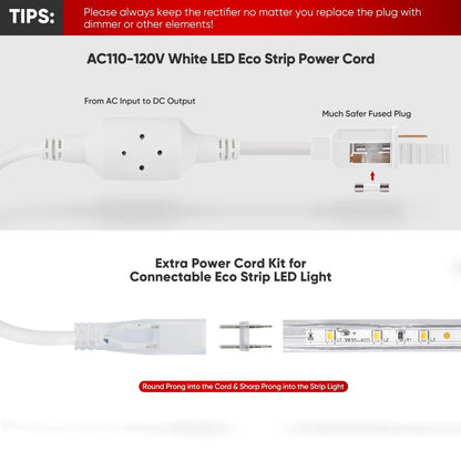 Extra Power Cord Pack for 110V 11.5x7.5mm Led Strip Light-Eco Strip - Shine Decor